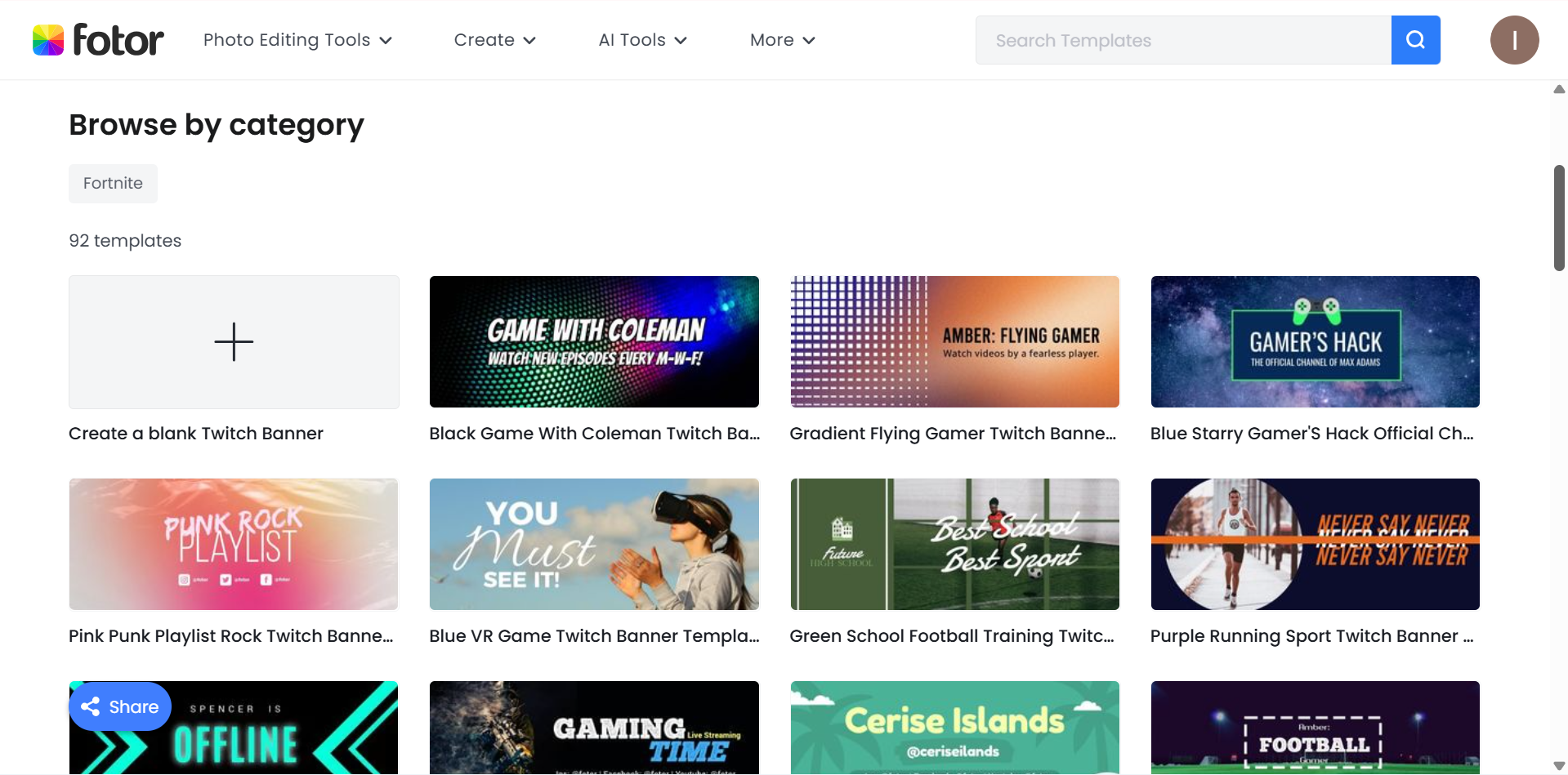 Fotor - an easy tool to access Twitch banner templates