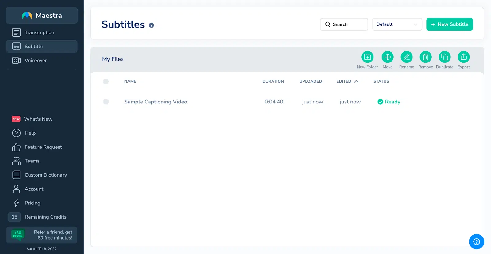 Interface of Maestra.ai - the popular video to subtitle converter