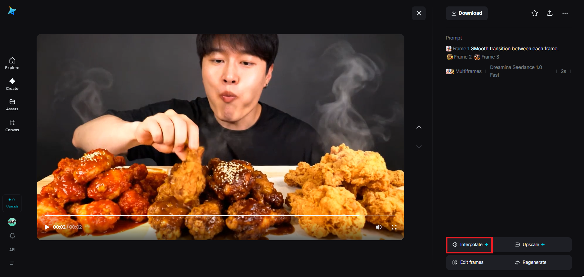 Recurso de interpolação em Dreamina