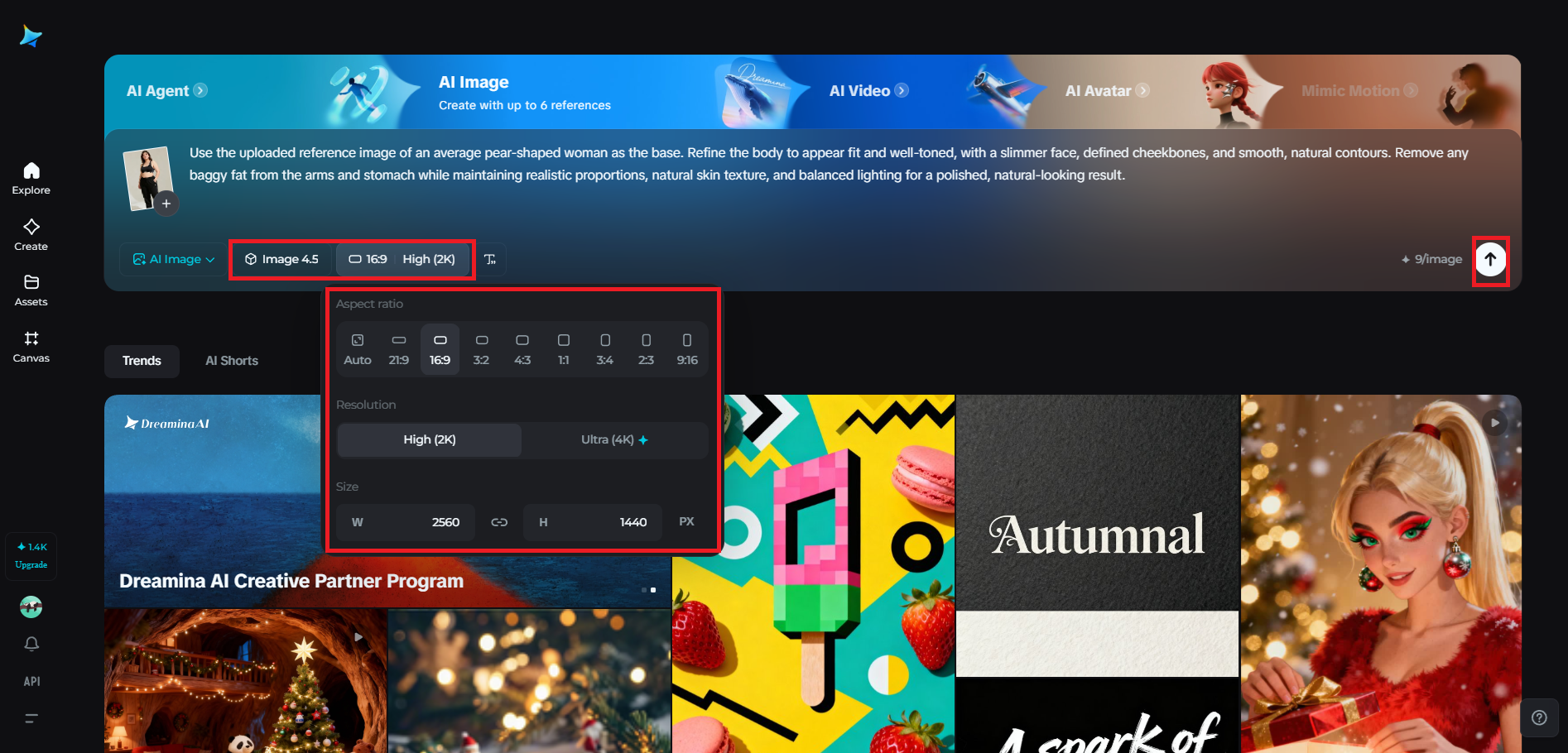 Select the model and adjust output settings