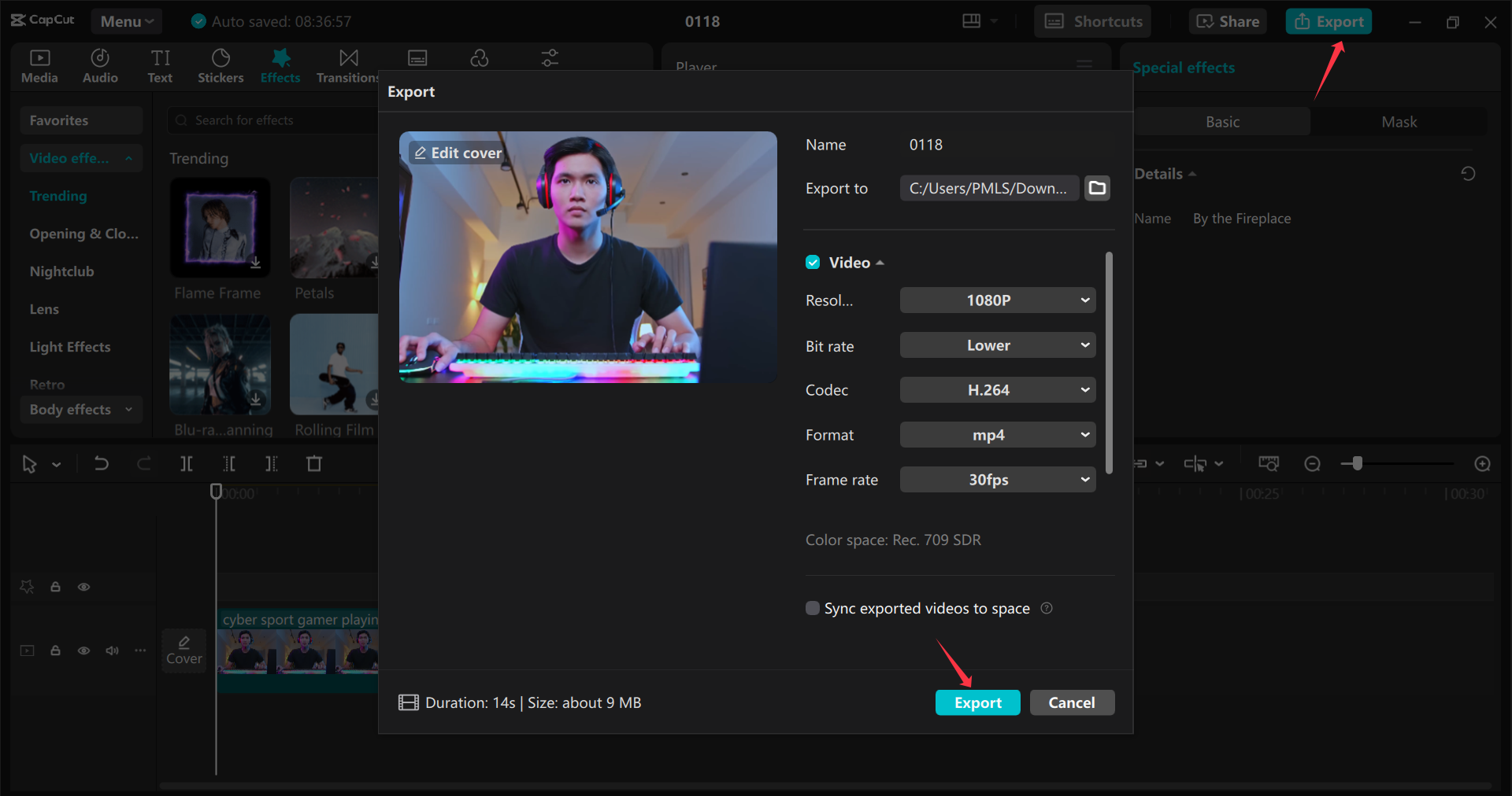 Exporting video from the CapCut desktop video editor