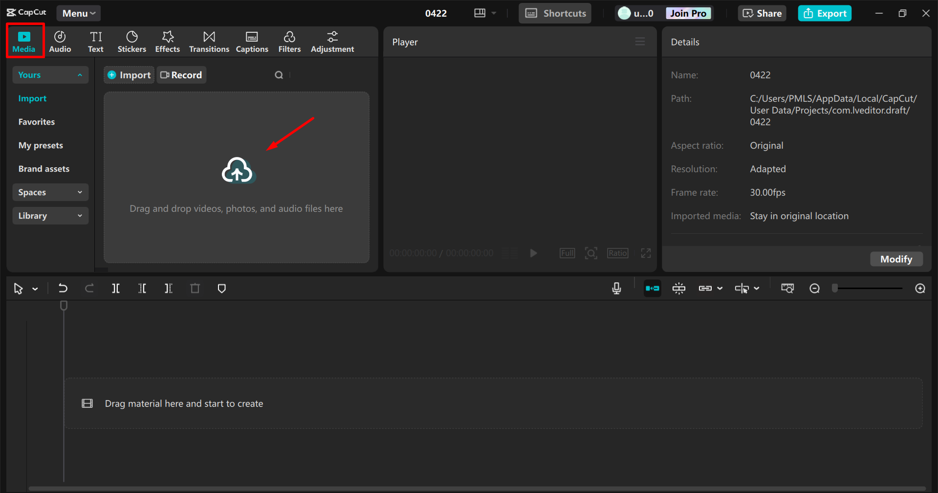 將視訊匯入CapCut桌面視訊編輯器