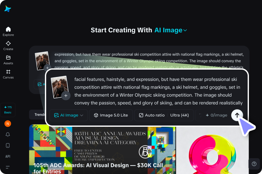 Upload a selfie with prompt settings in Dreamina