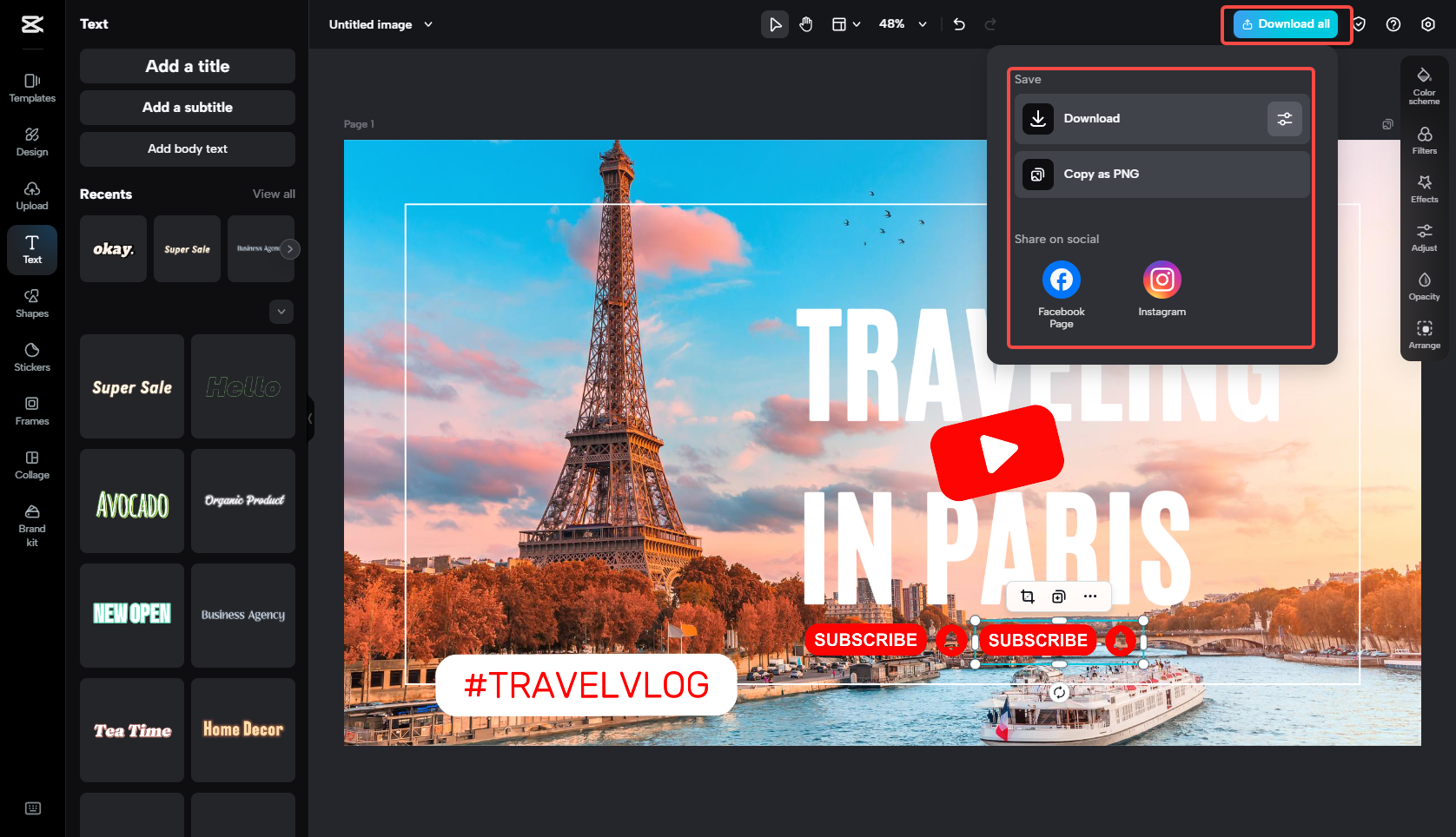 Export the YouTube banner