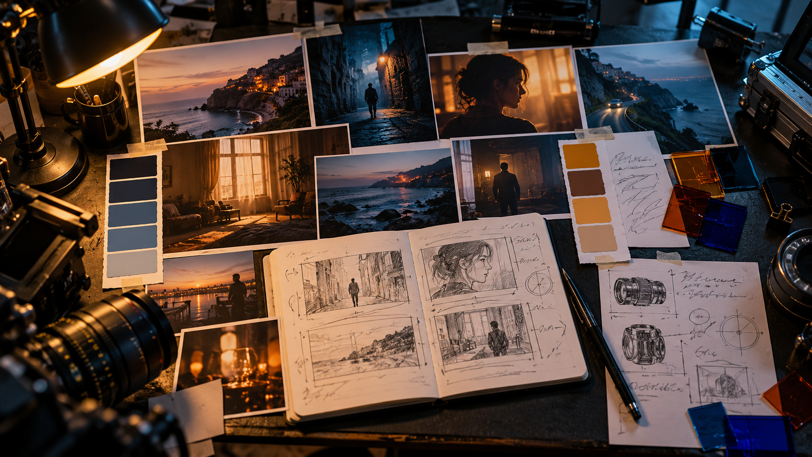 AI mood board maker: Cinematic look board at night