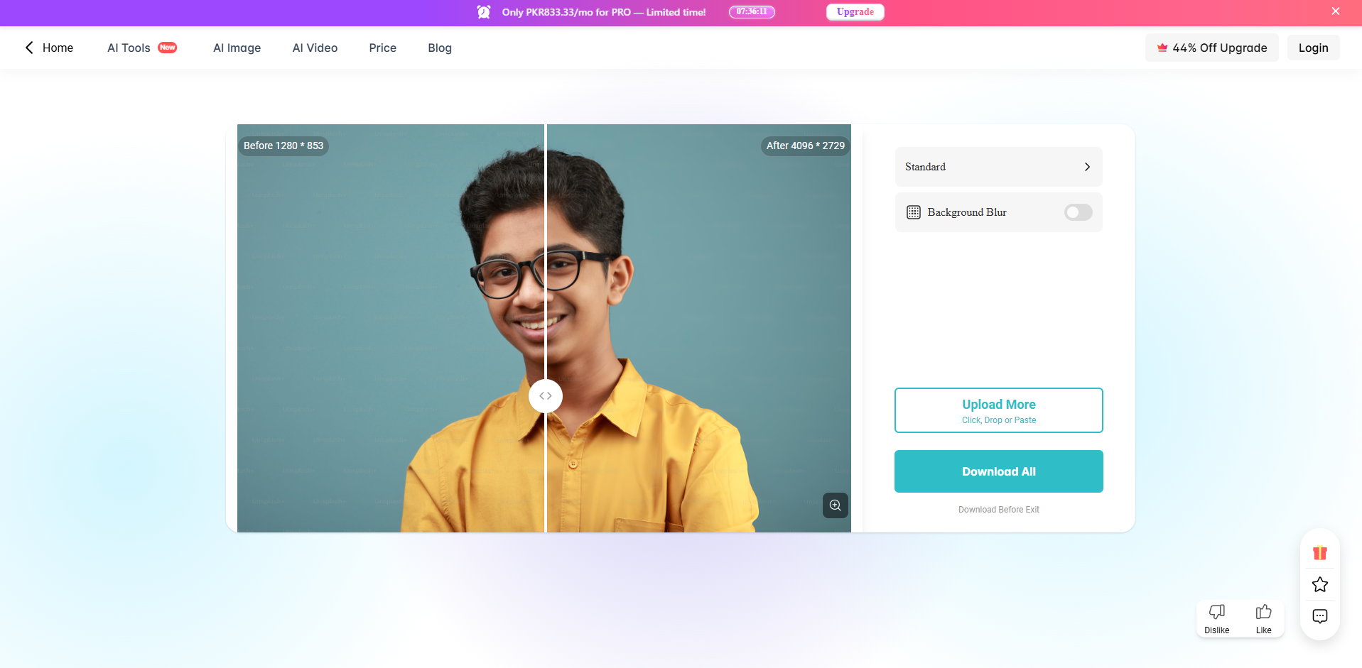 Interface of PhotoGrid - an easy way to upscale images to 4K