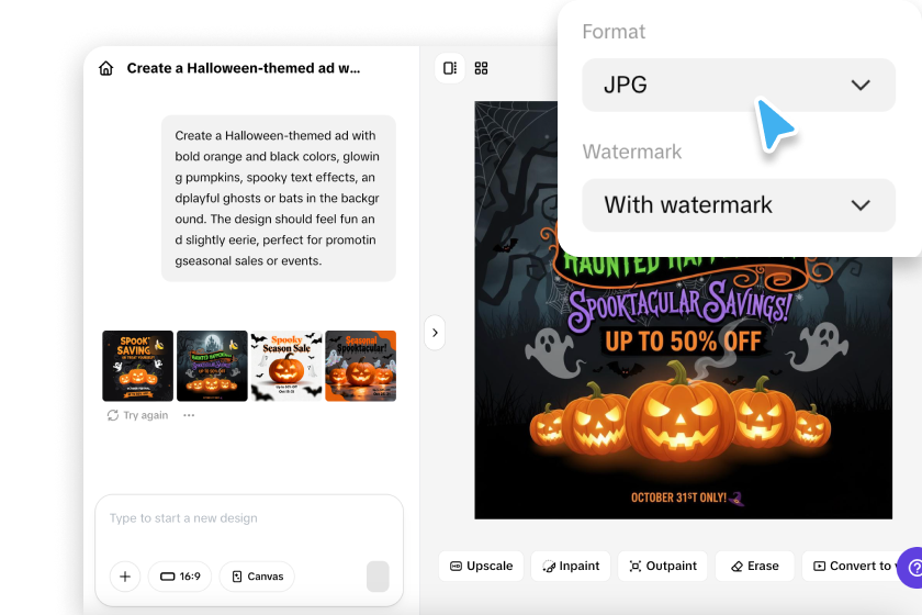 Exporting Halloween ad from Pippit