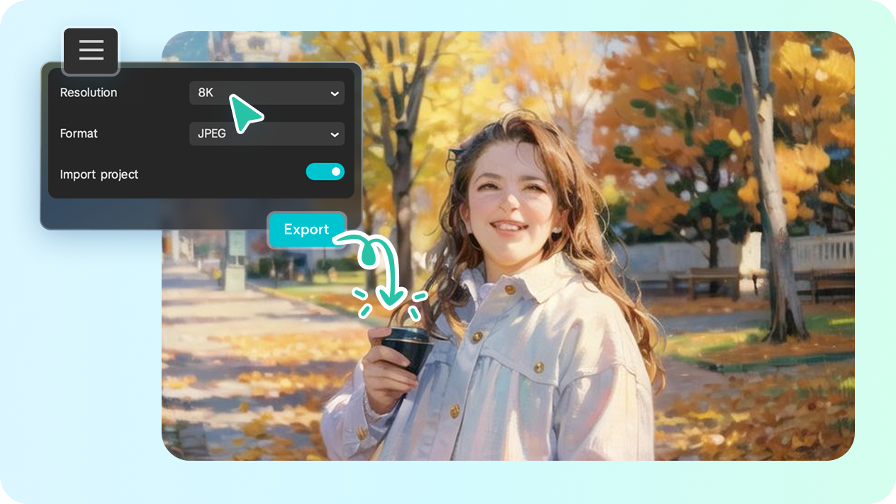 Экспортируйте сгенерированное изображение мультфильма в высоком качестве