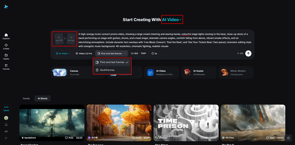 Upload reference images, audios, and video clips