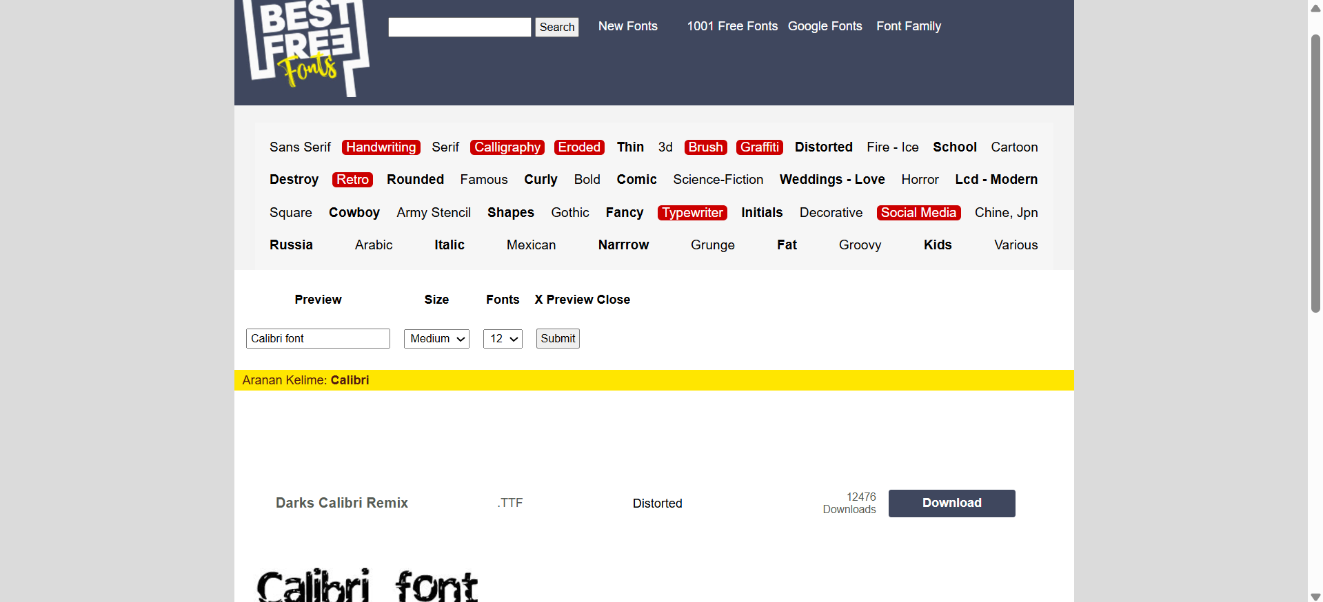 Free Best Fonts - a fonte confiável para baixar a fonte Calibri gratuitamente