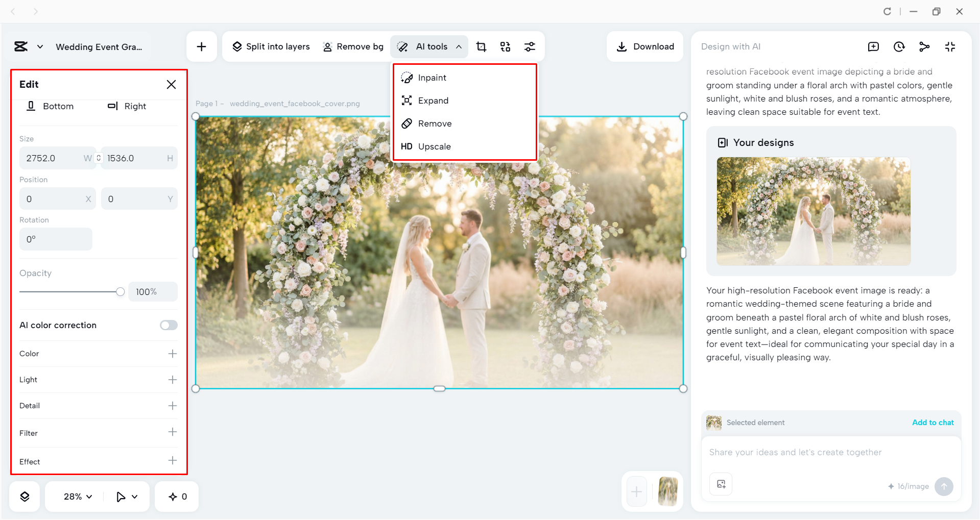 Editing the AI-generated image with the CapCut desktop video editor