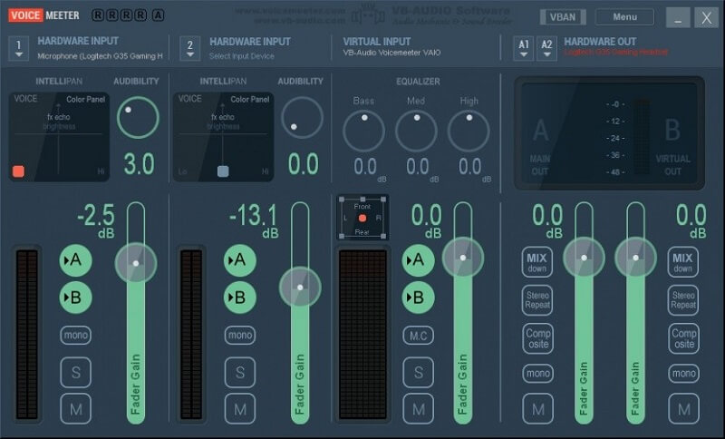 Interface of VoiceMeeter - another voice changer for OBS