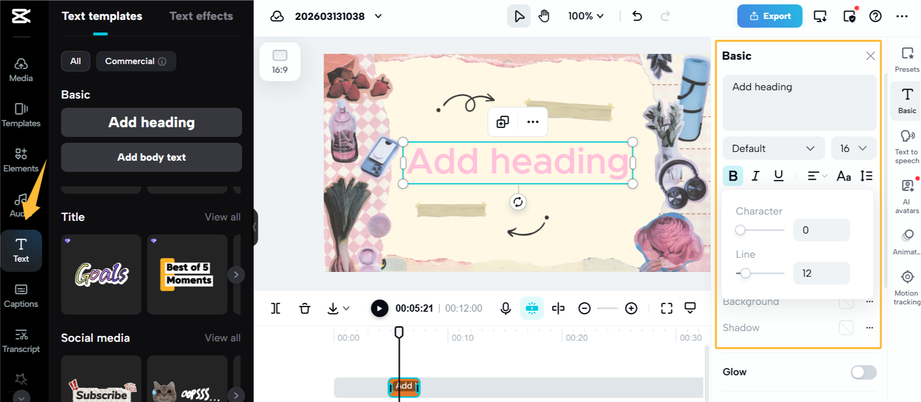Adjust text in the video online in CapCut