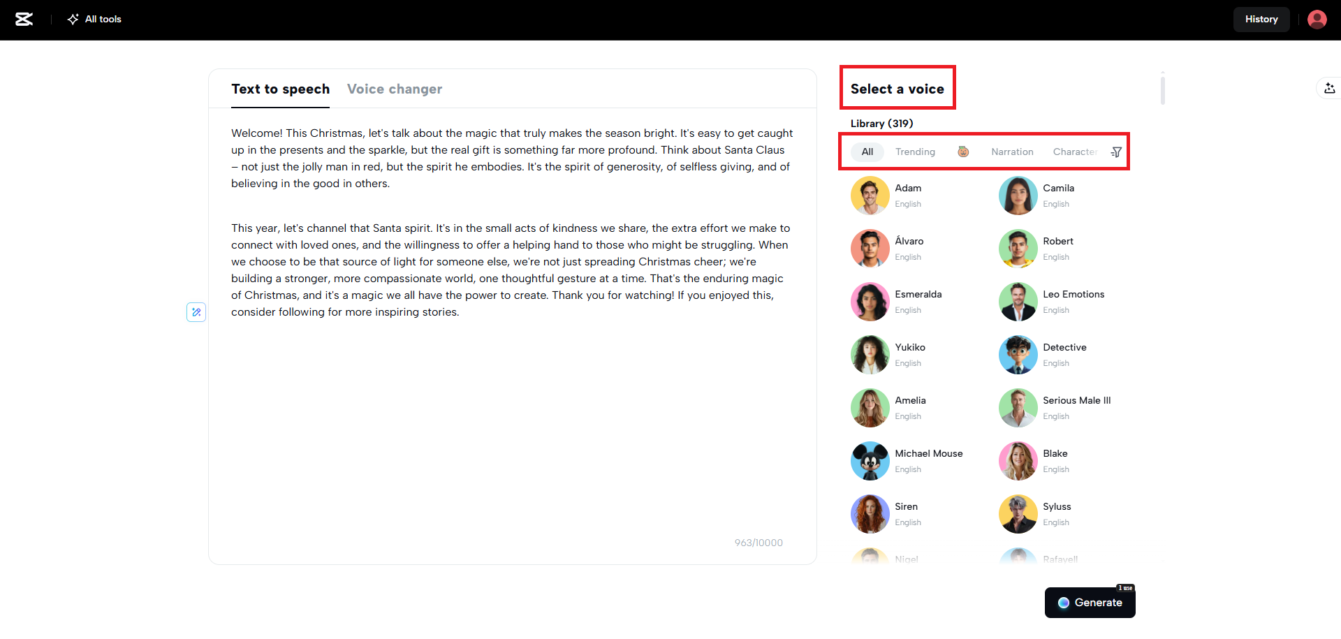 Look for your preferred voice option