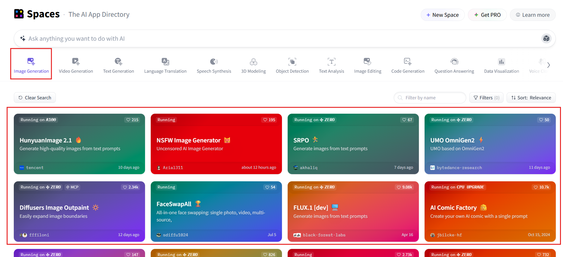 Pick the space from the list