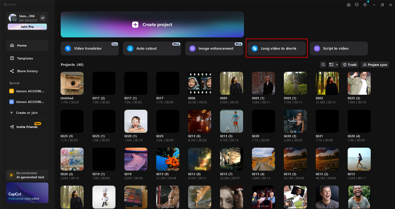 Pag-access ng mahahabang video sa maiikling tool sa CapCut desktop video editor