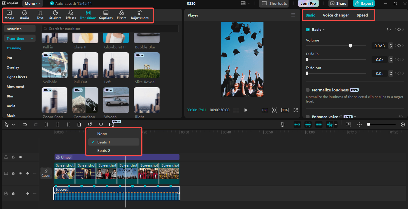 Editing the slideshow in CapCut