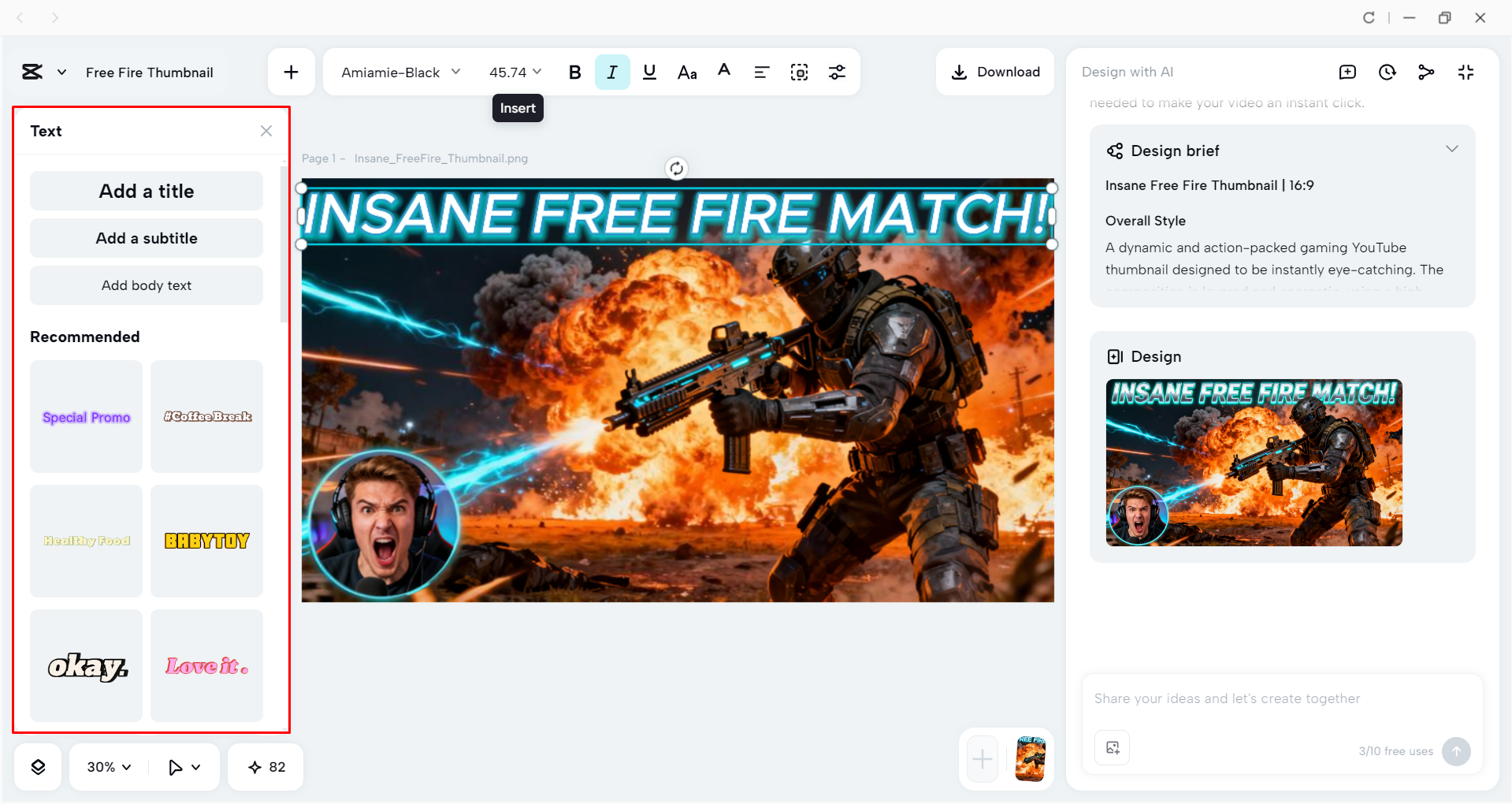 Editing the gaming thumbnail with CapCut