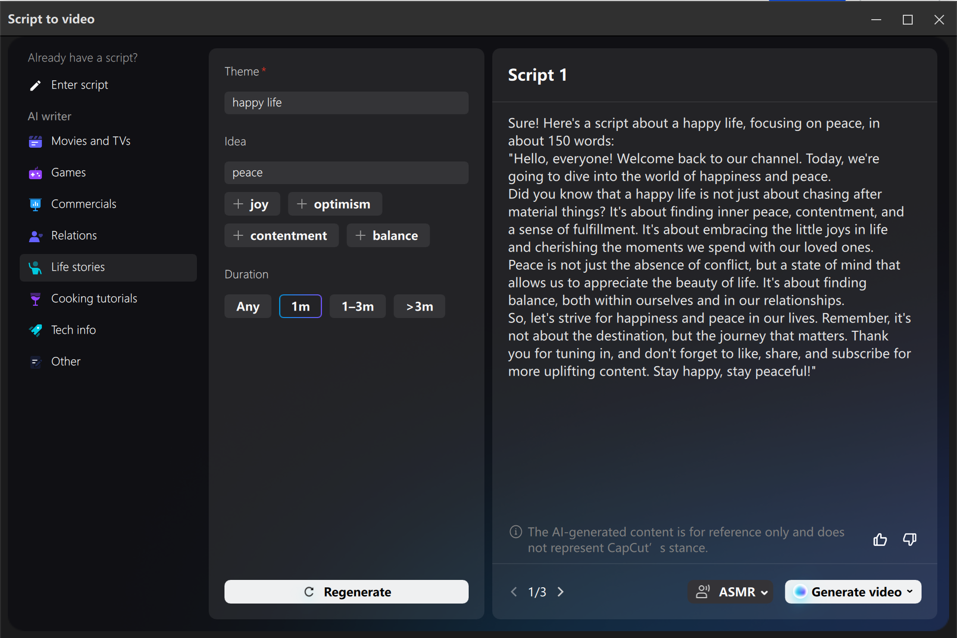 Engage with a story with CapCut's AI writer
