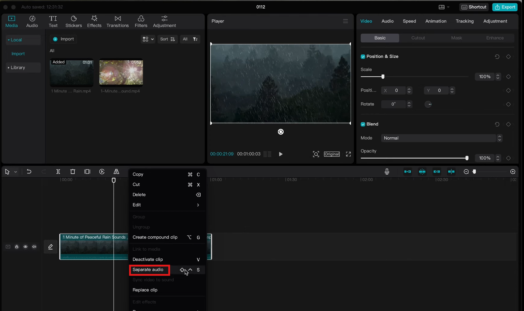 Separate audio from video