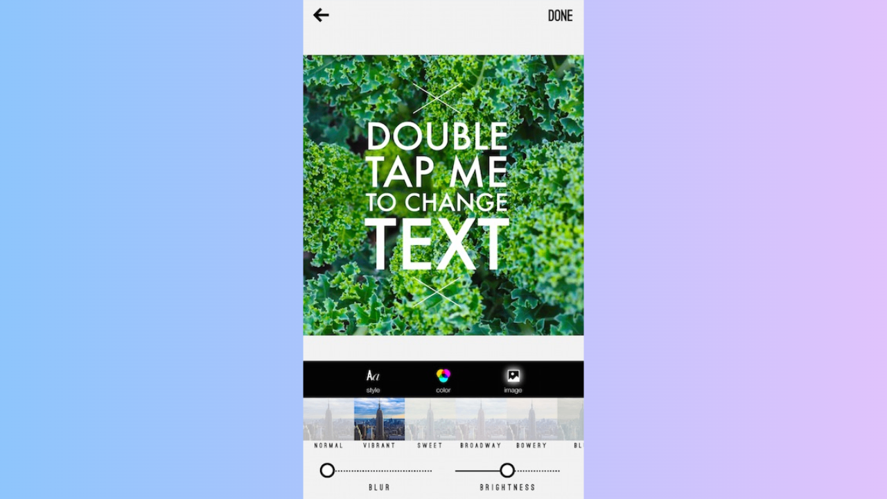WordSwag interface for adding text