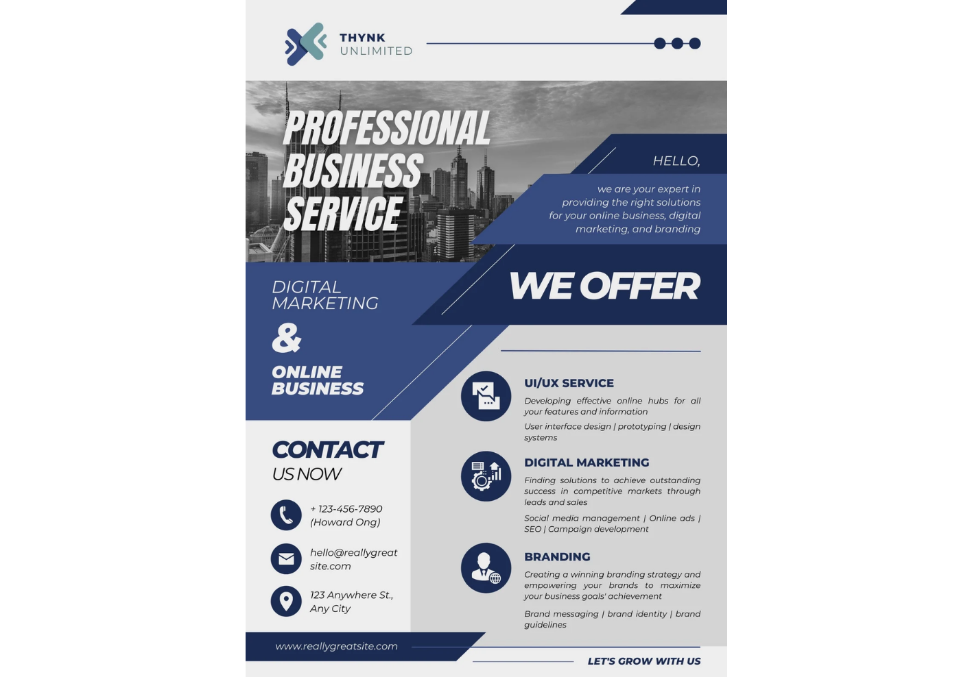 Geschäftsflyer-Vorlage mit auffälligen Überschriften und Handlungsaufforderung