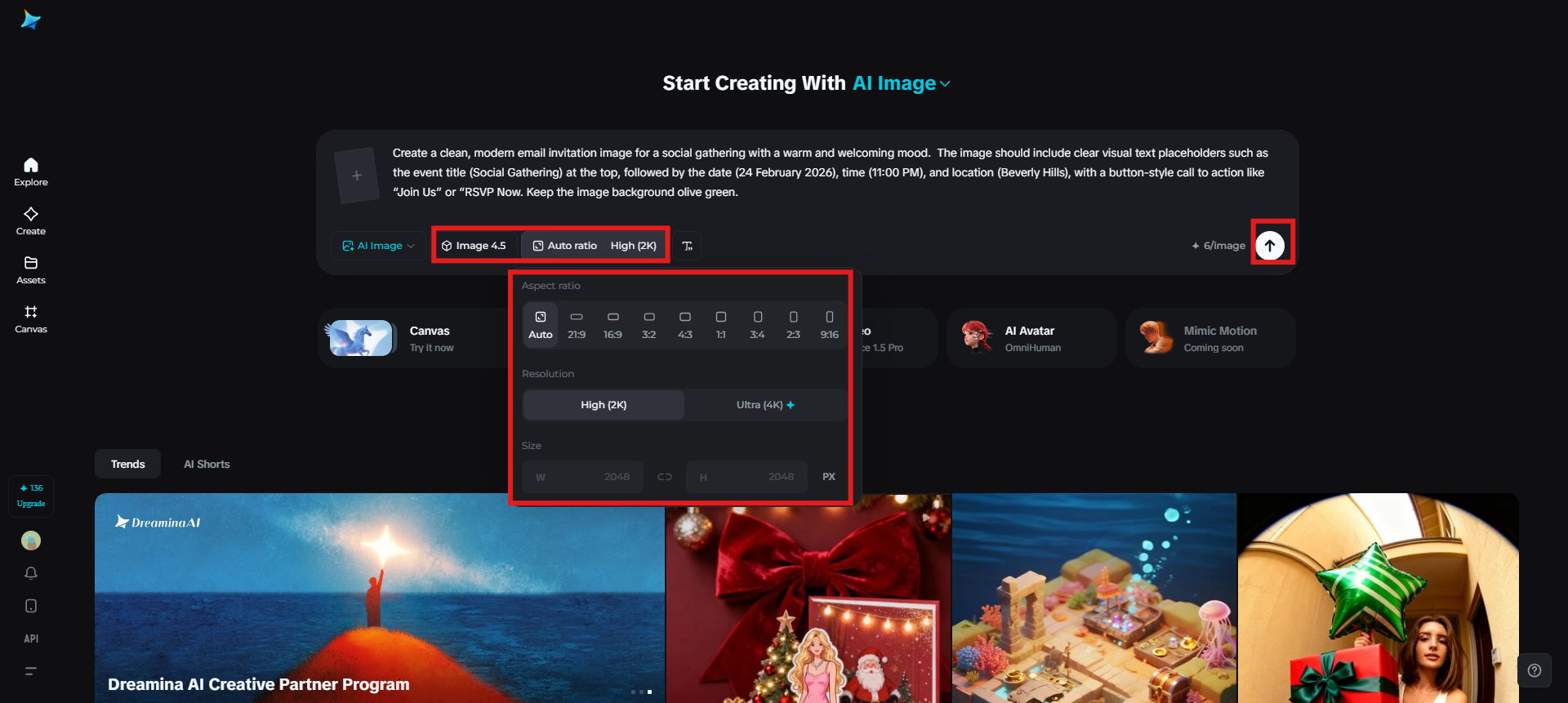 Select the image model and customize settings