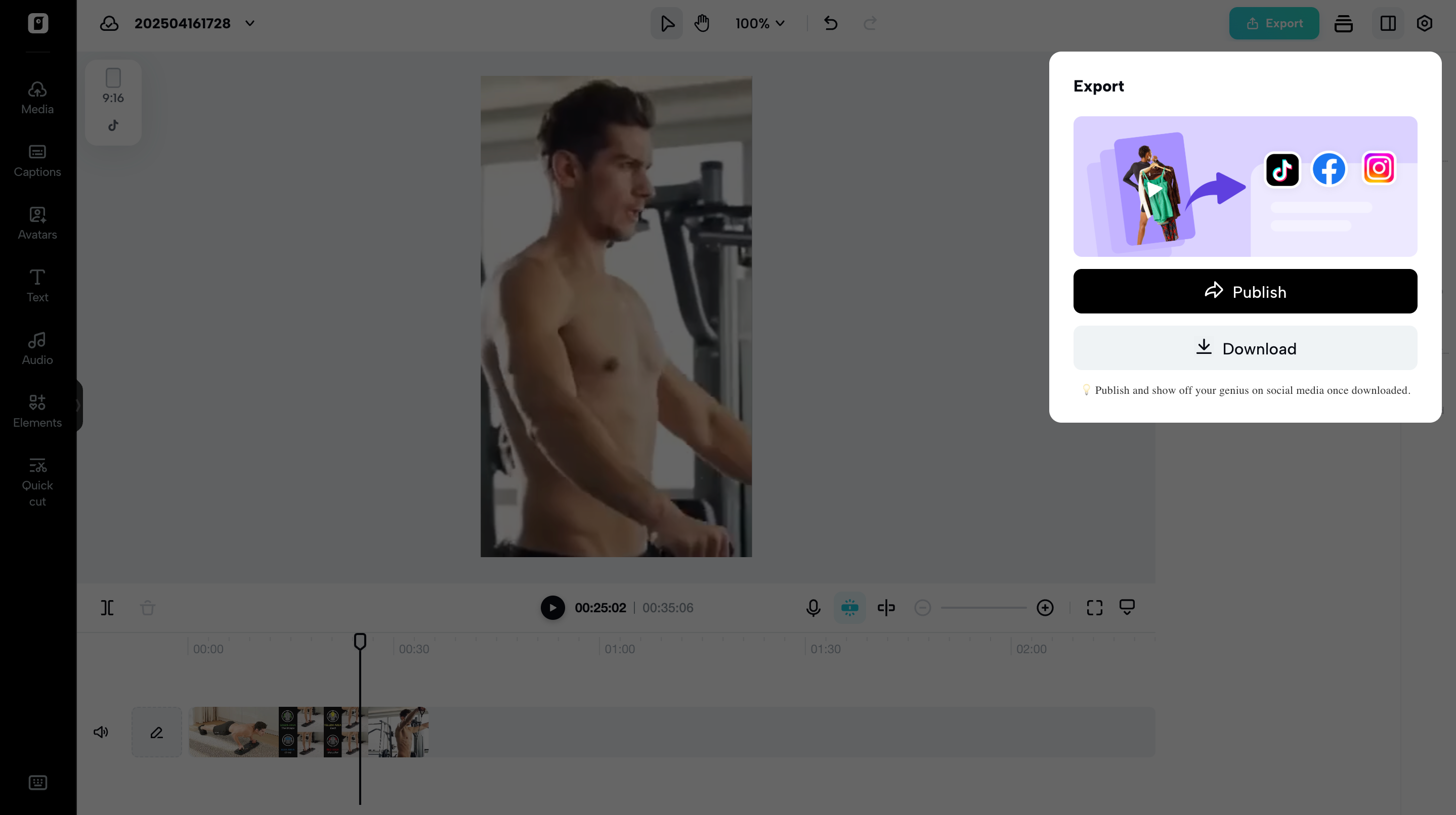 Export TikTok optimized video with Pippit