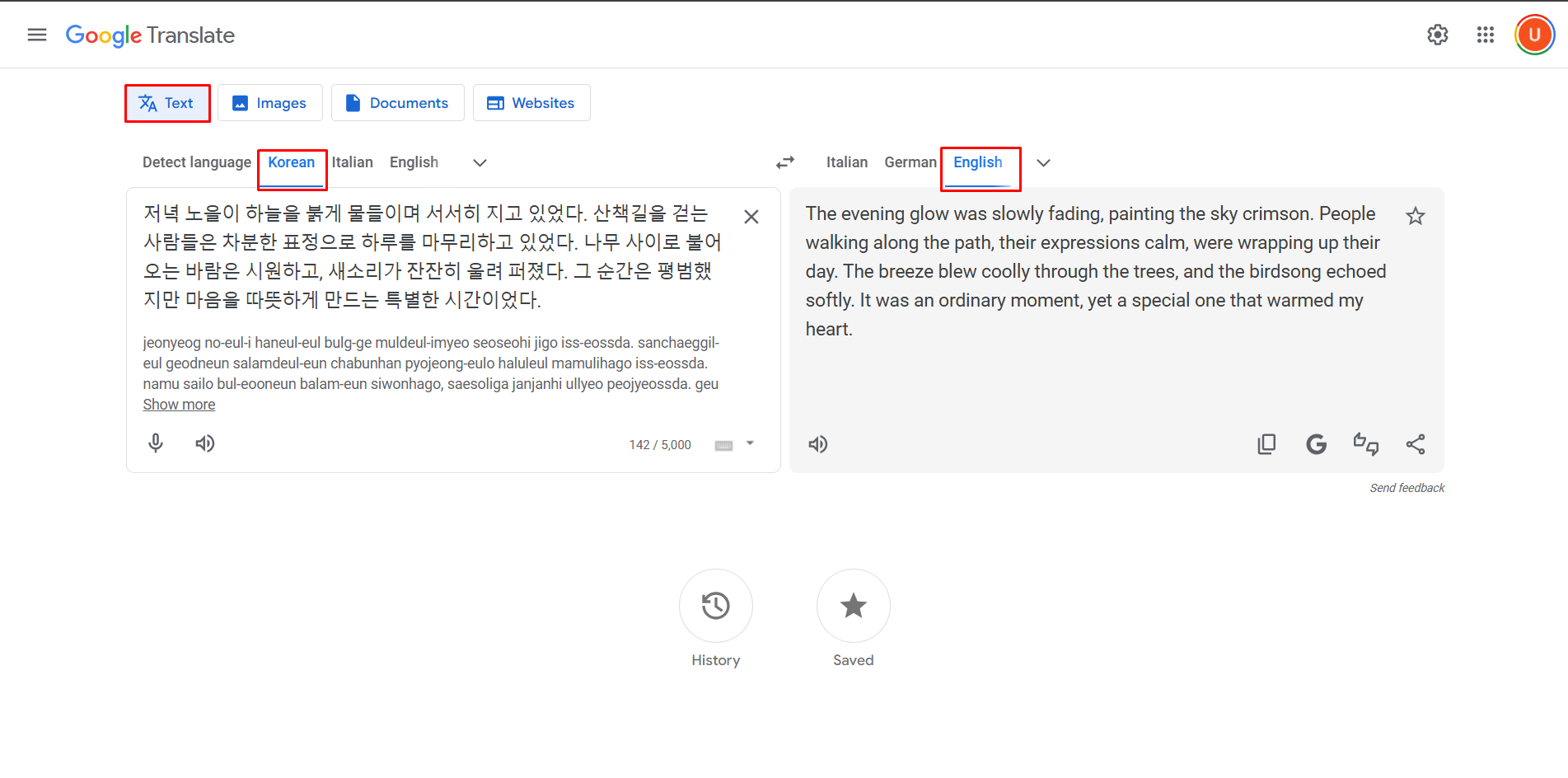 Showing how to translate Korean to English with Google Translate