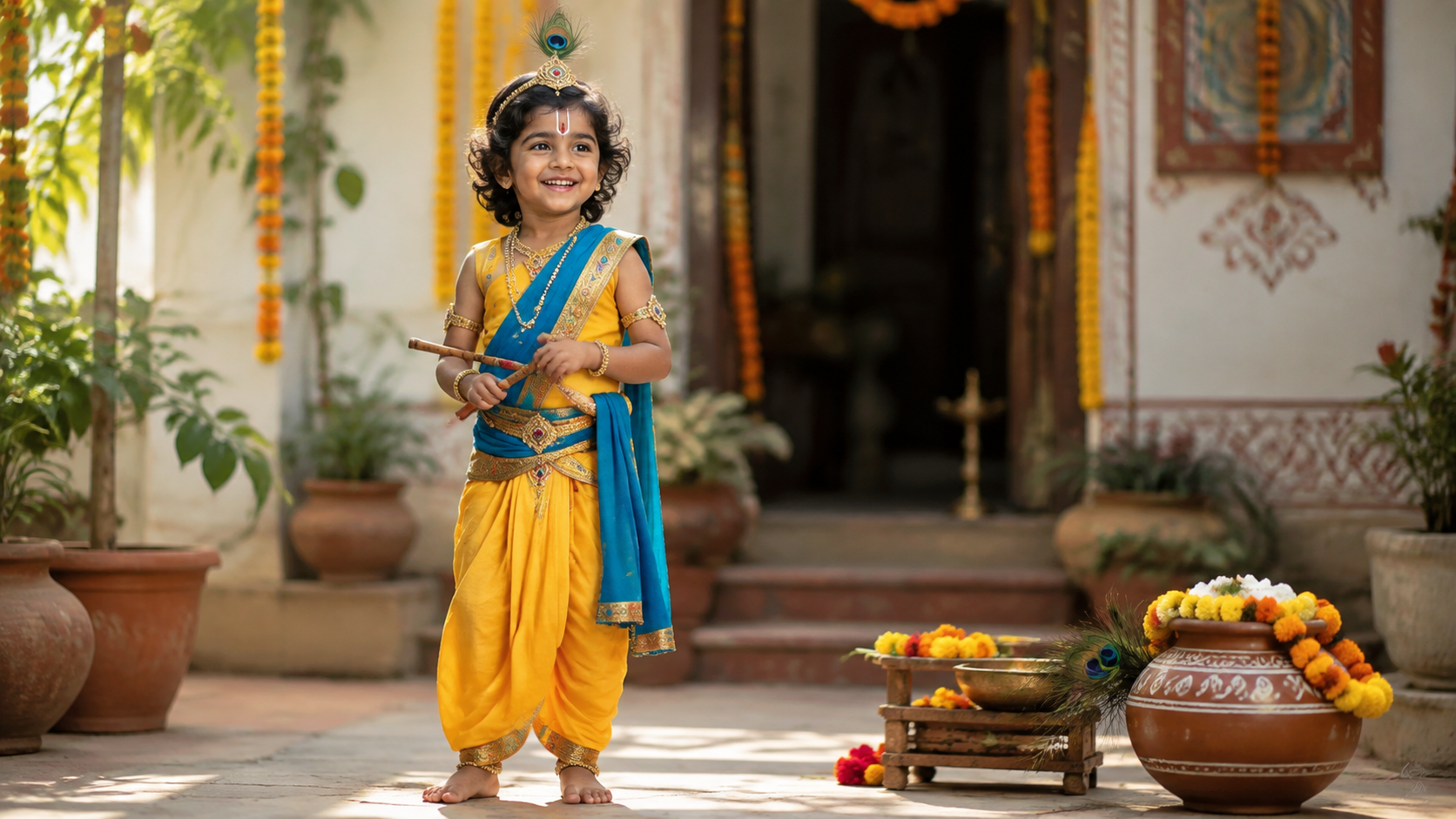 krishna getup for kids example — Family-friendly celebration scene