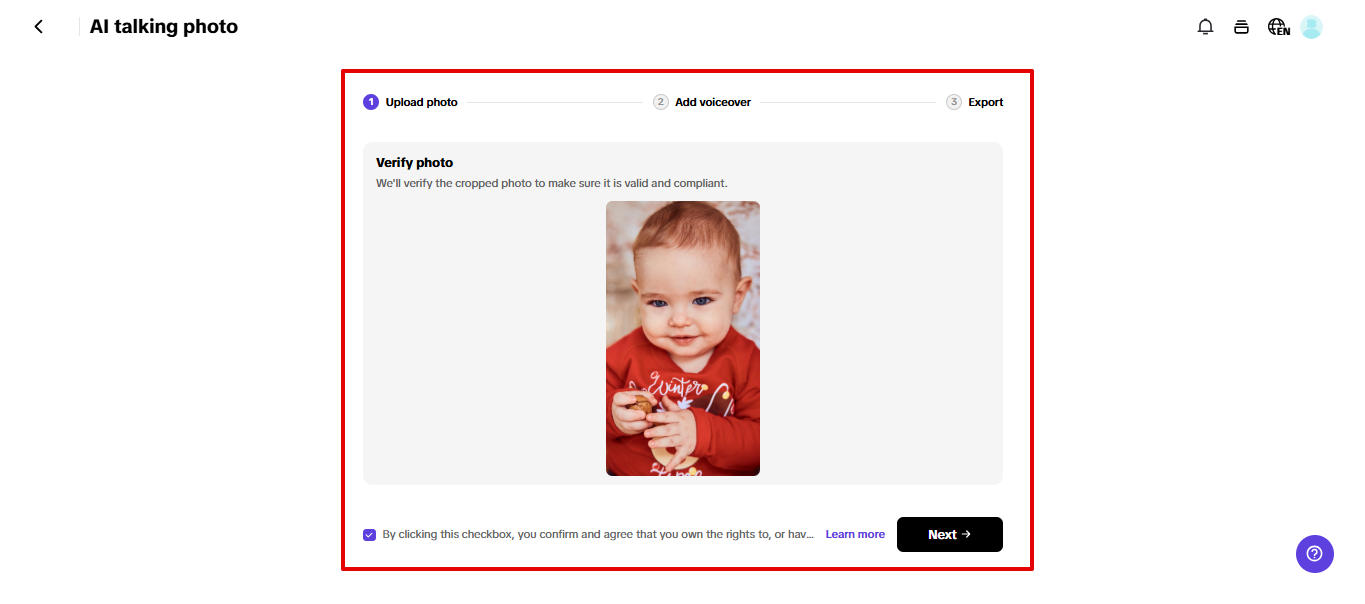 Uploading baby photo to Pippit