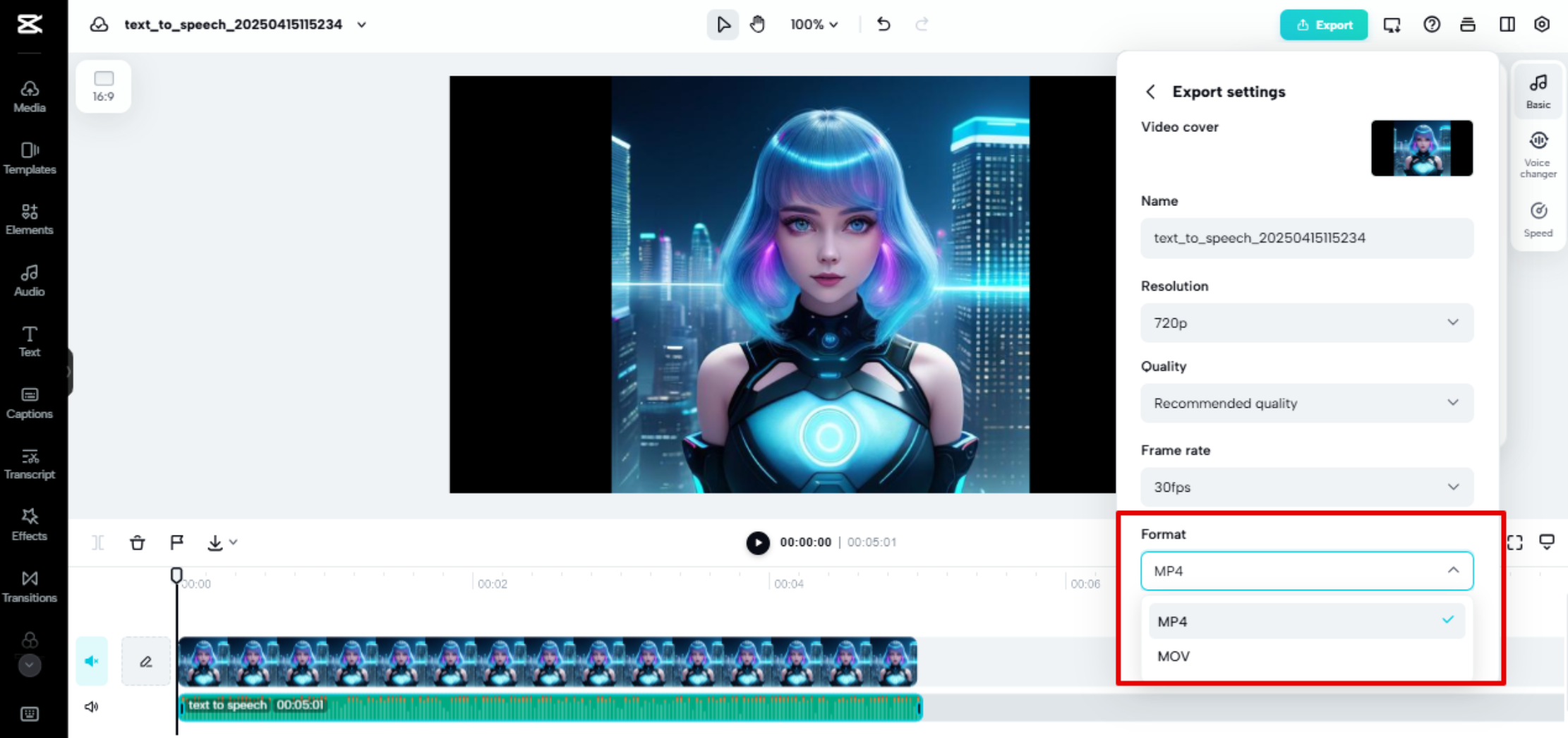 High-quality voice/video export