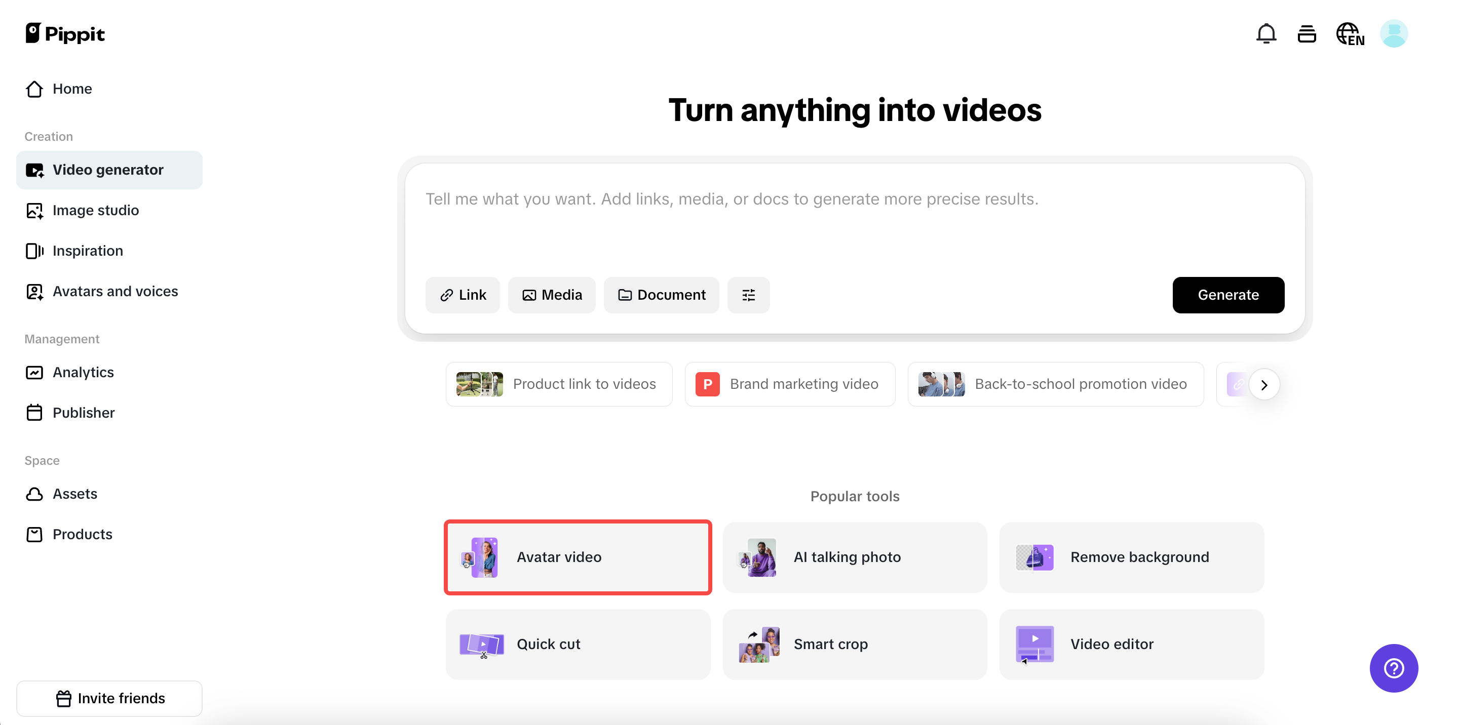 Access the "Avatar video"