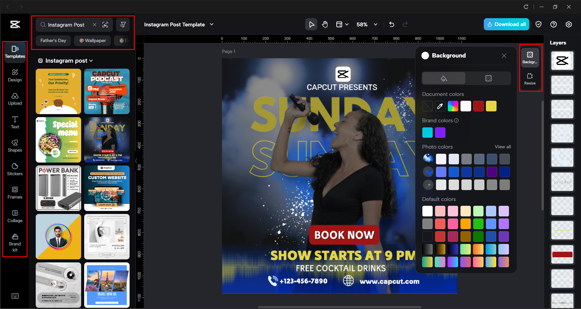 Editing the blank Instagram post template in the CapCut desktop video editor