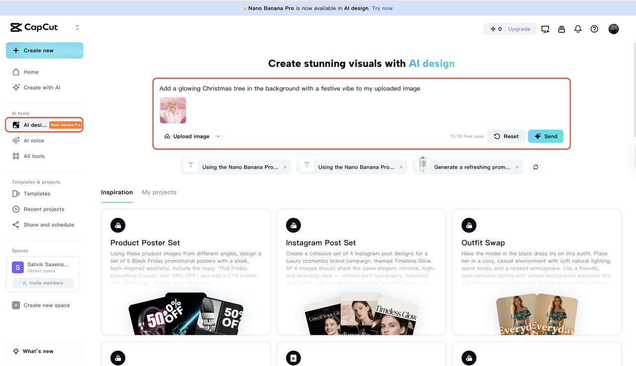 Navigate to the nano banana AI design