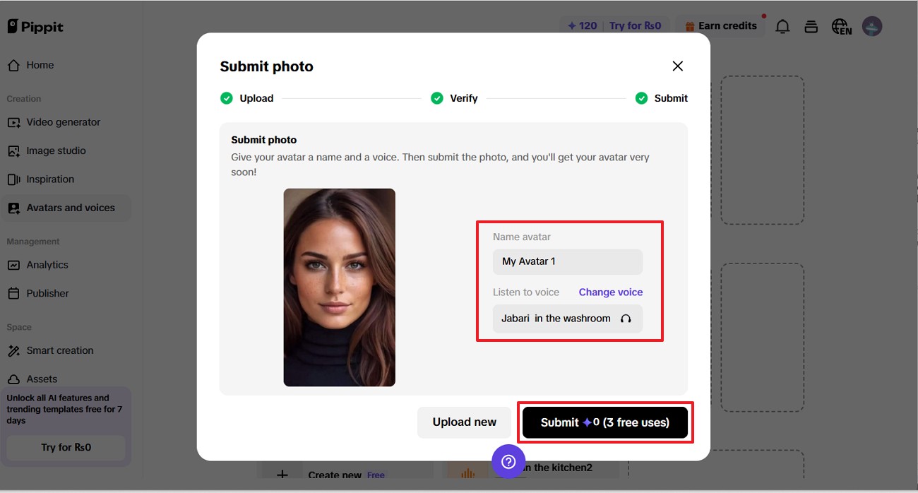 세부 정보를 제출하고 AI 아바타를 생성하세요.