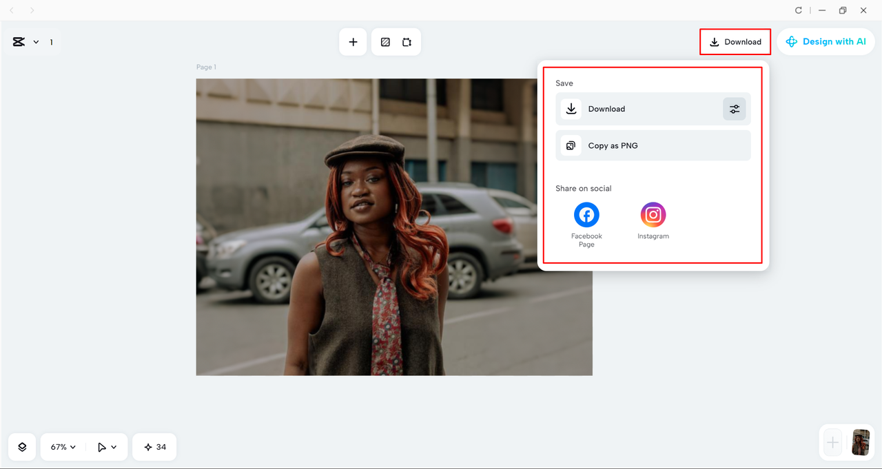 Downloading the image from the CapCut desktop video editor 