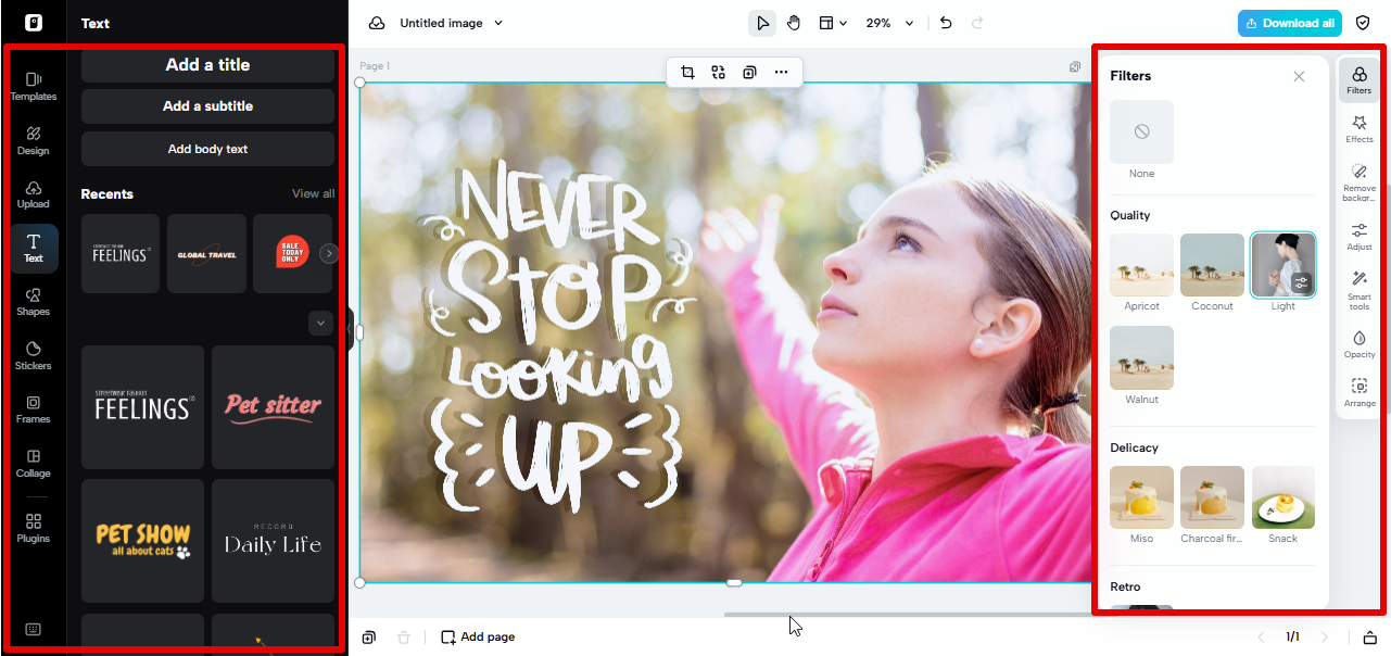 Editing the image in Pippit