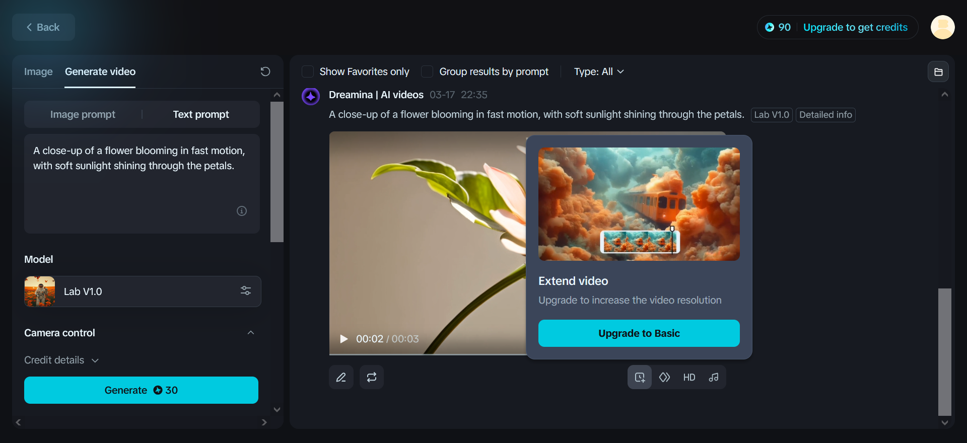 Texto para vídeo de animação ai