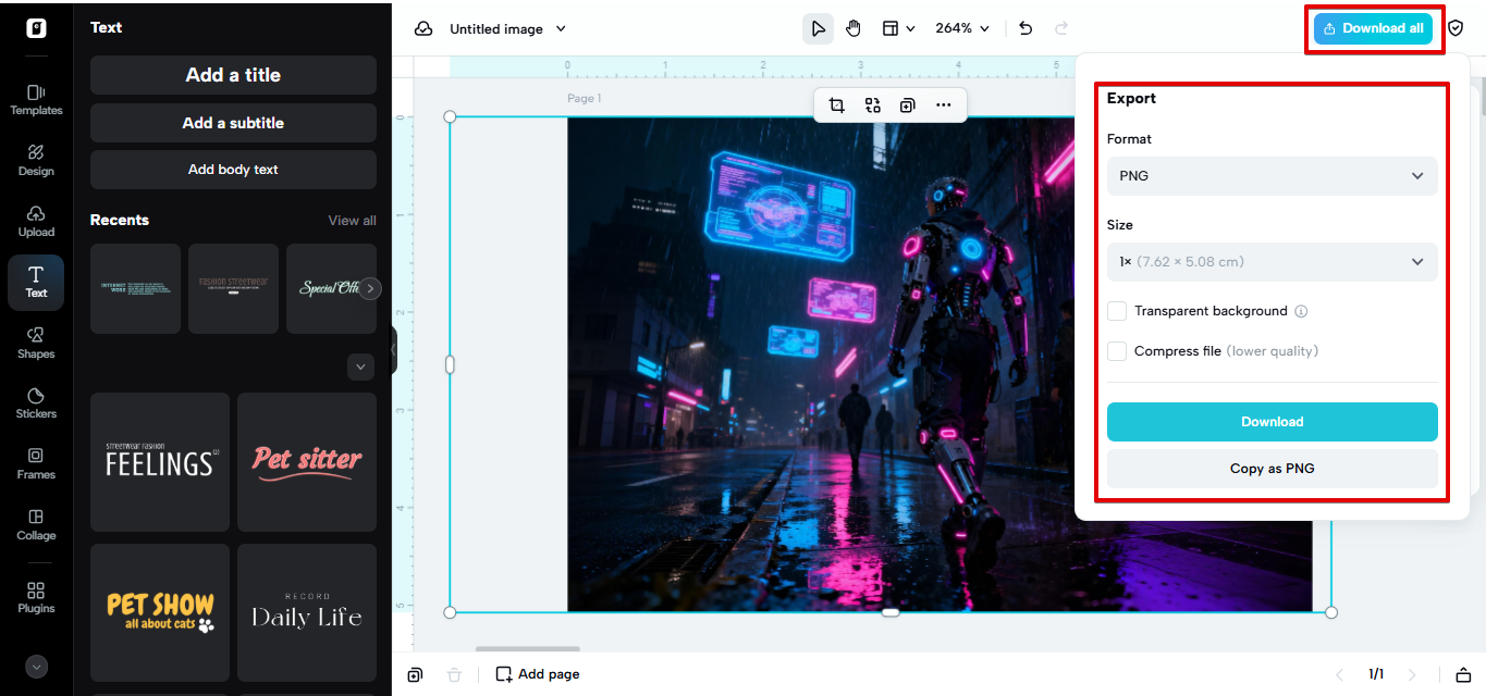 Exporting image to device