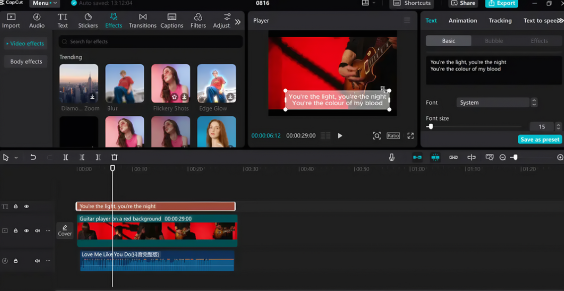 Interface do editor de vídeo CapCut para desktop