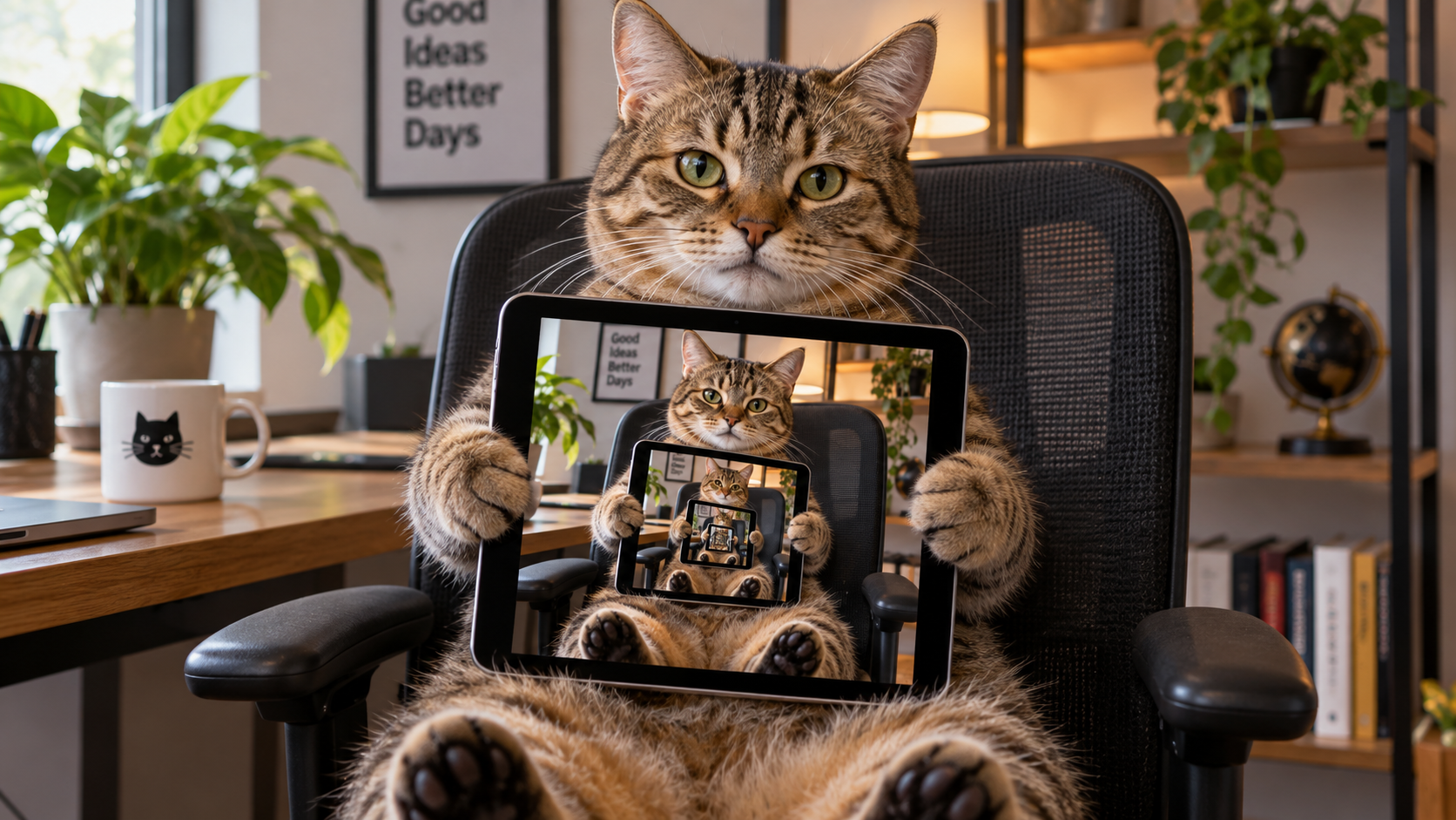 Recursive loop of cat holding iPad