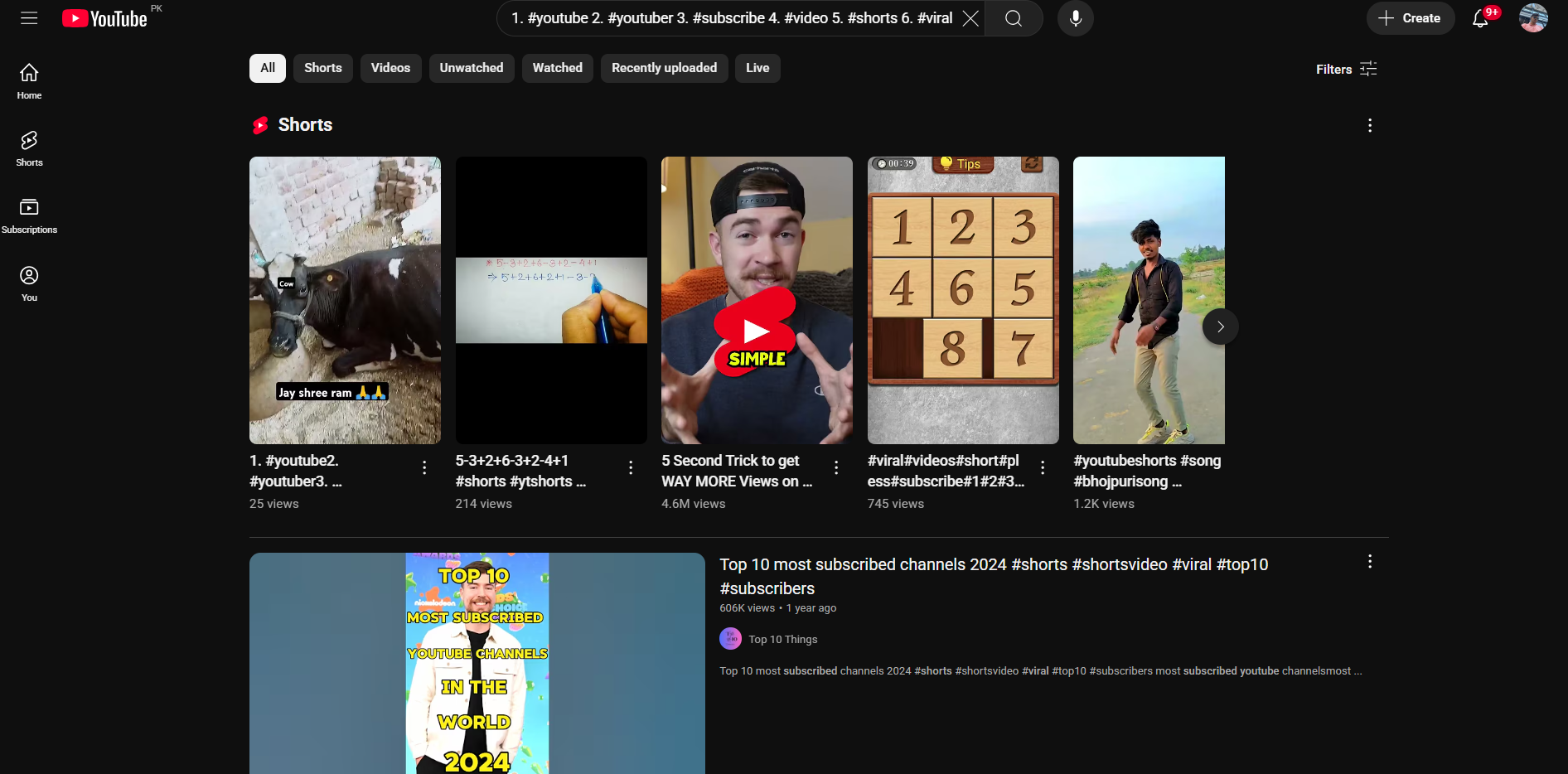 YouTube videos with general hashtags