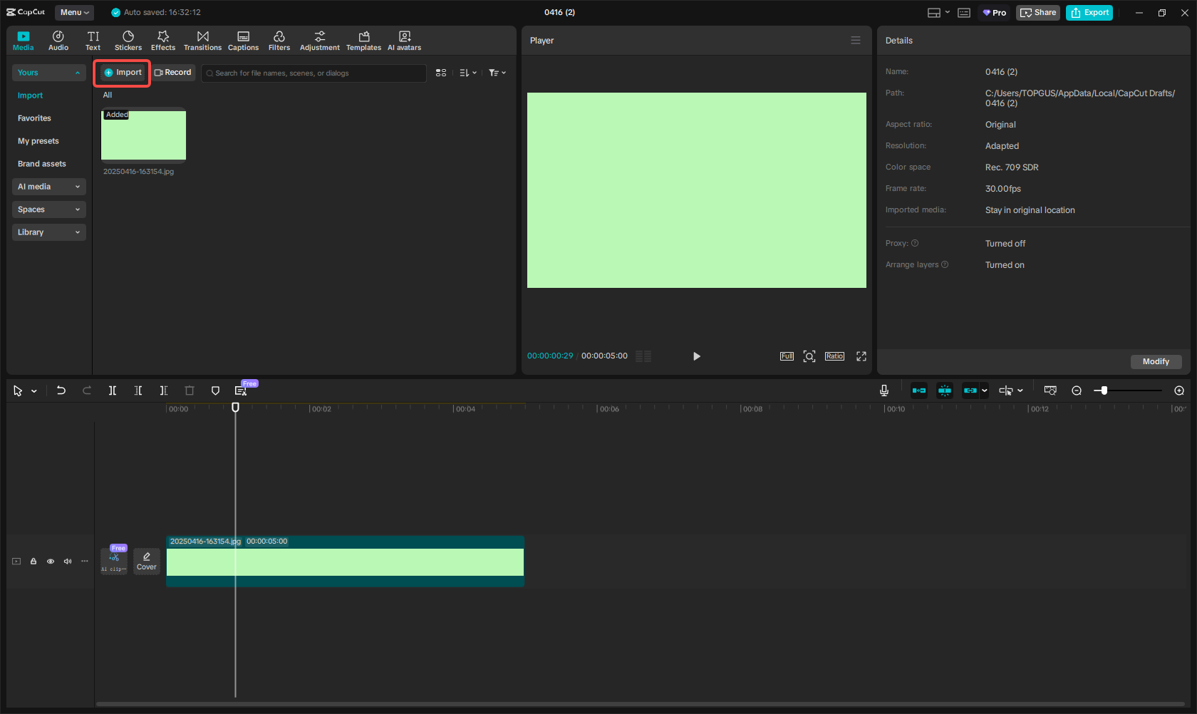Import a green background