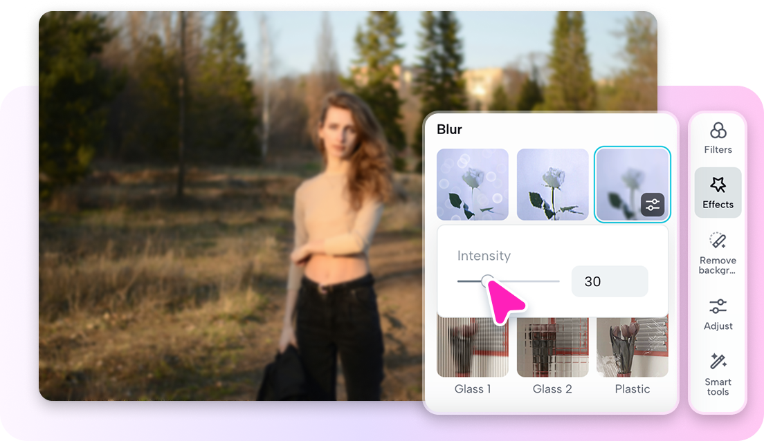 Эффекты размытия в редакторе фотографий Pippit