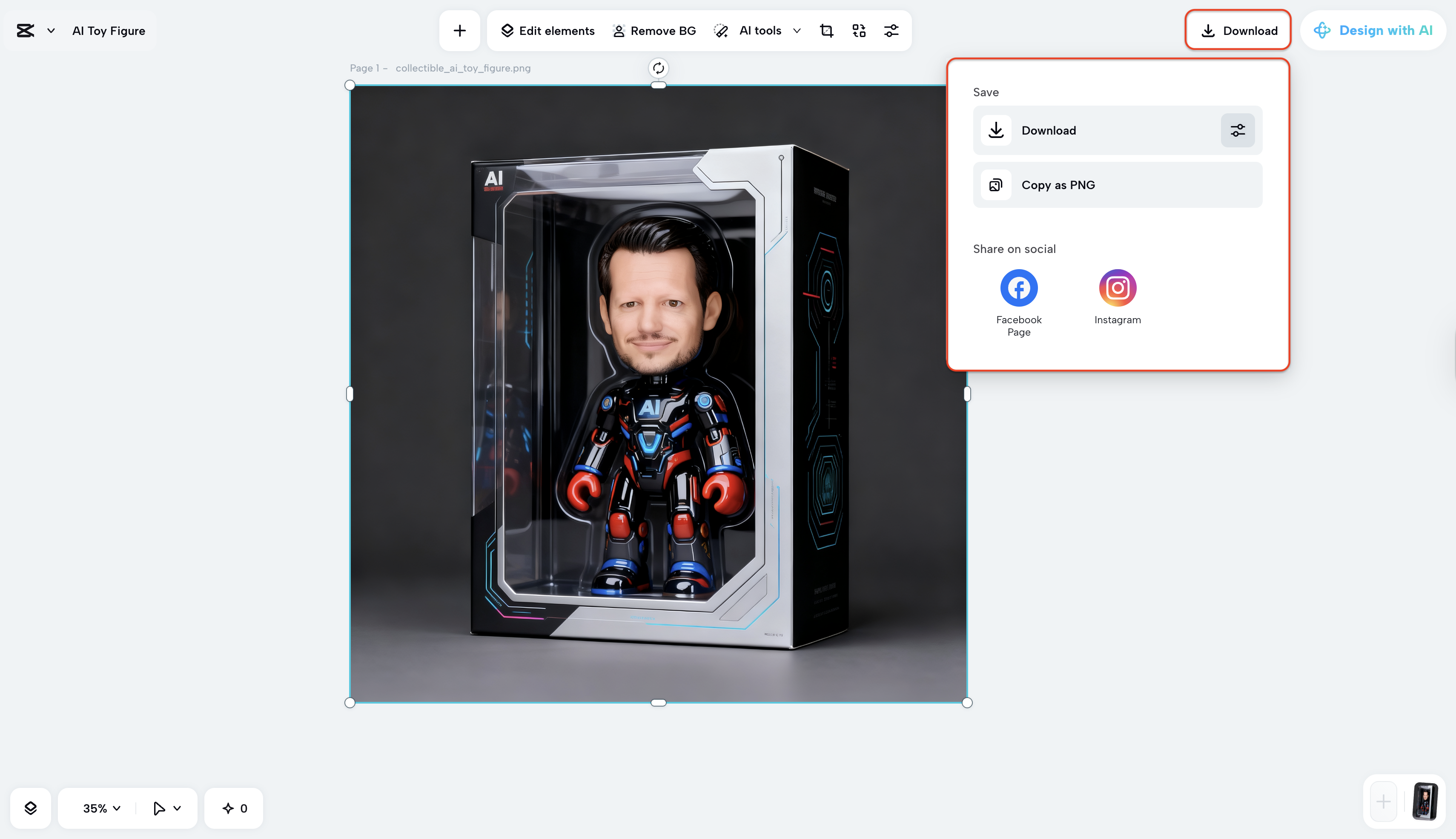 Download or share your finalized AI toy image