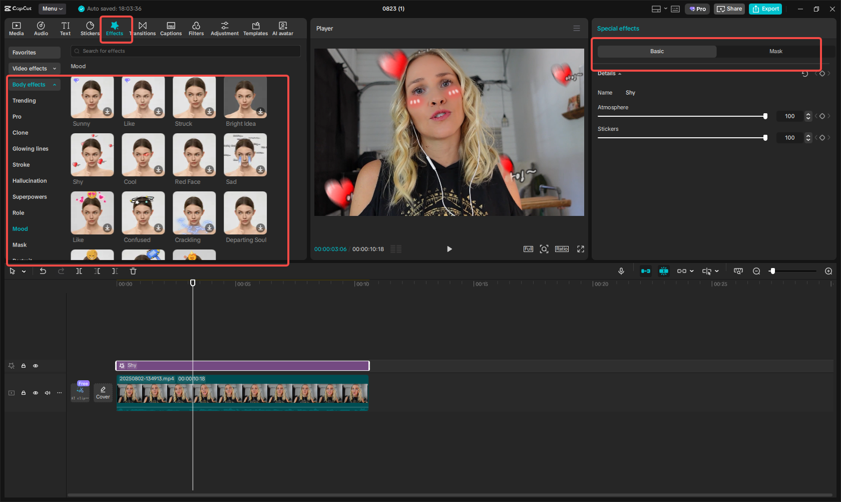 Apply face effects to the video