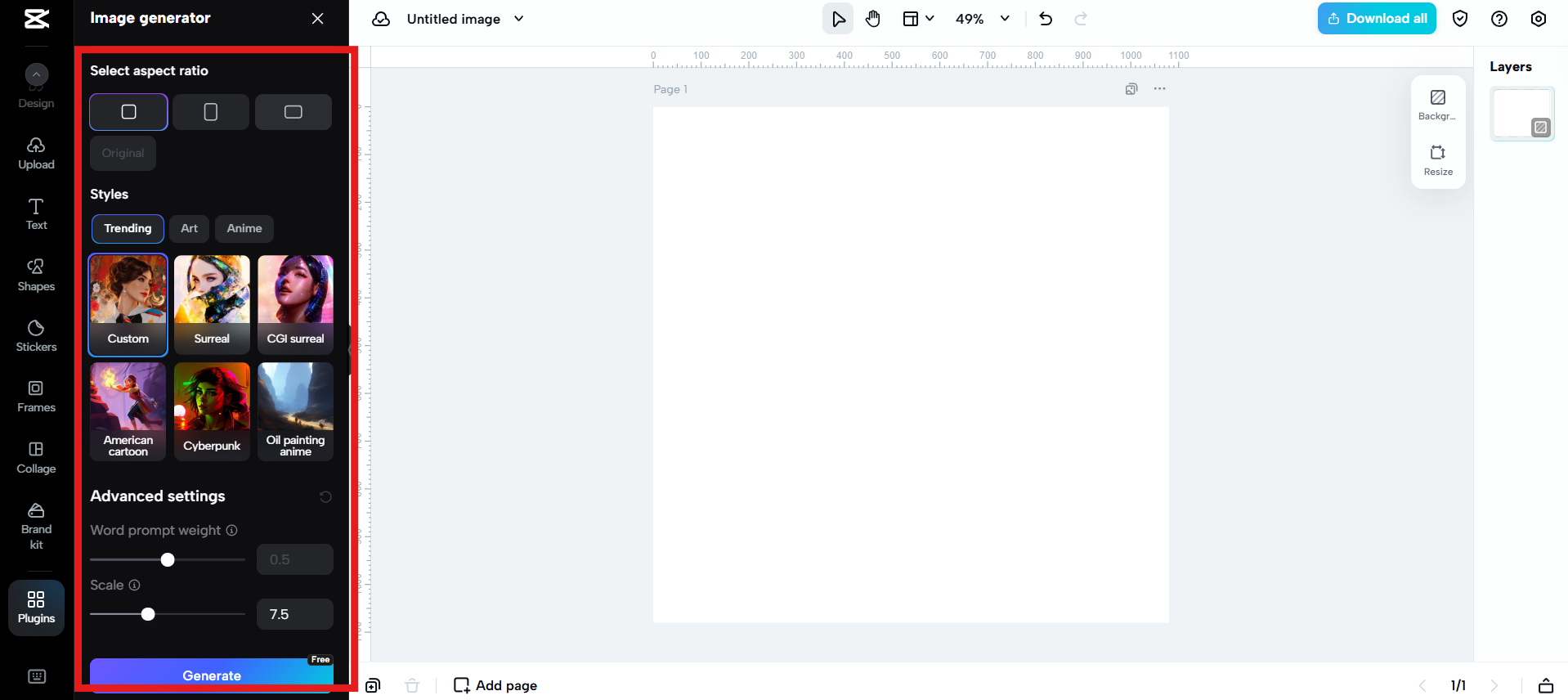 Passen Sie die Einstellungen an und generieren Sie
