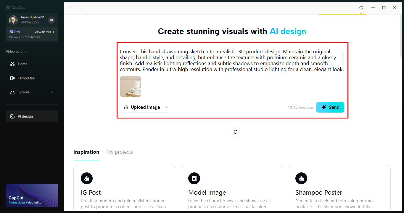 Converting 2D product designs into 3D in the CapCut desktop video editor