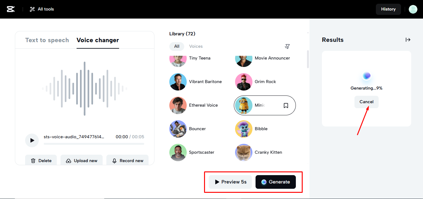 Using a voice changer in the CapCut online video editor
